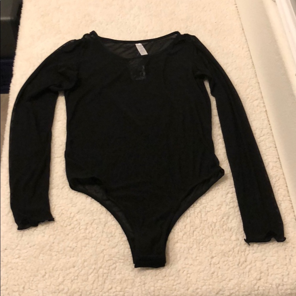 New black mesh long sleeve body suit